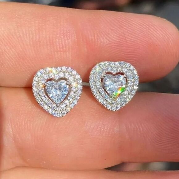 The Double Heart Earrings in 925 silver and brilliant diamonds - Picture 1 of 8